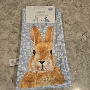 Set Of Four Shabby Chic Rabbit Bunny Easter Cloth Cotton Napkins Blue/ NWT